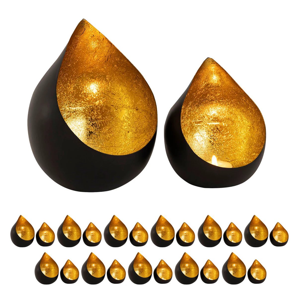 Candle holder 24-piece set 2 x 12 VE tealight holder Romy teardrop shape black matt gold-plated inside by Voglrieder kreatives Wohnen