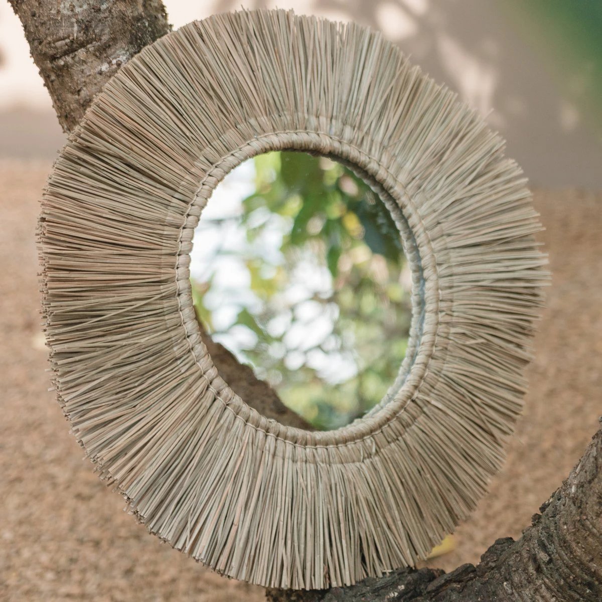Wall Mirror from Seagrass Round with 60 cm Diameter RIMBA by Soeji