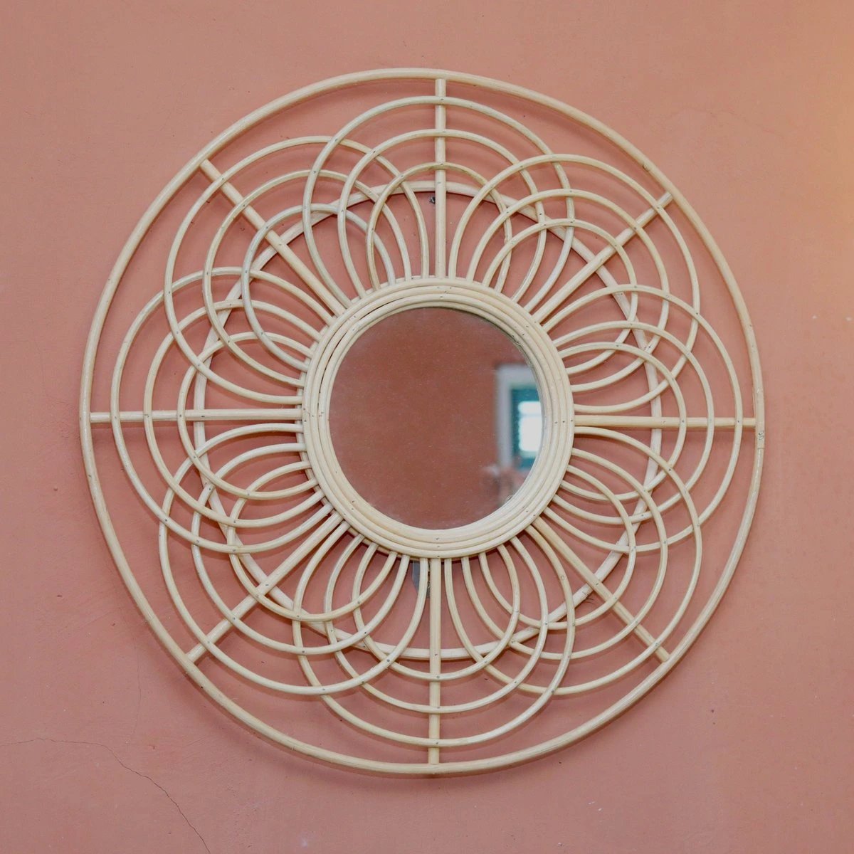 Round Rattan Mirror 58 cm | Handmade Boho Wall Mirror PUTUK by Soeji