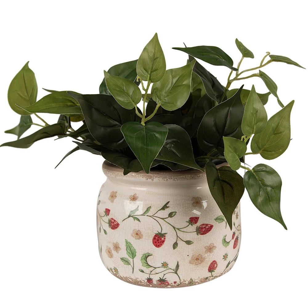 Blumentopf Ø 20x15 cm beige-rot Keramik Erdbeere, Blumentopf innen von Clayre & Eef.
