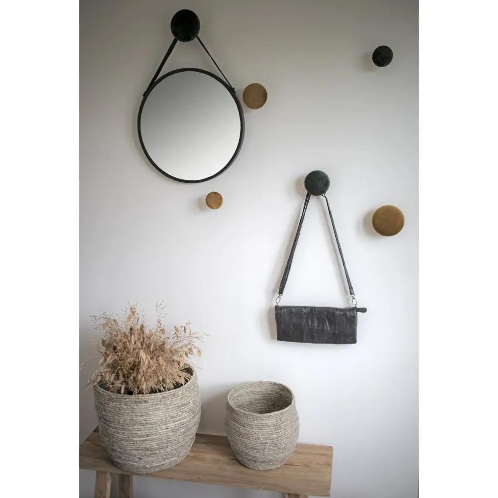 Trapani Mirror - Black, Steel, Artificial Leather, Ø38cm by EMIRELLE