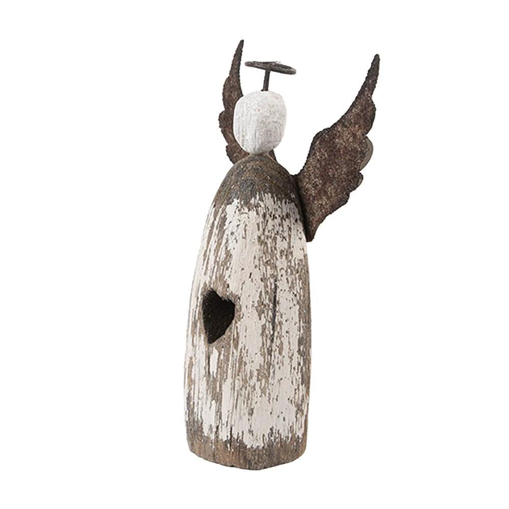 Decoratie Beeld Engel 7x3x12 cm Wit Bruin Hout by Clayre & Eef.