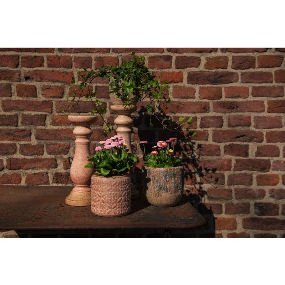 Candlestick Ø 14x36 cm pink ceramic candle stand by Clayre & Eef.