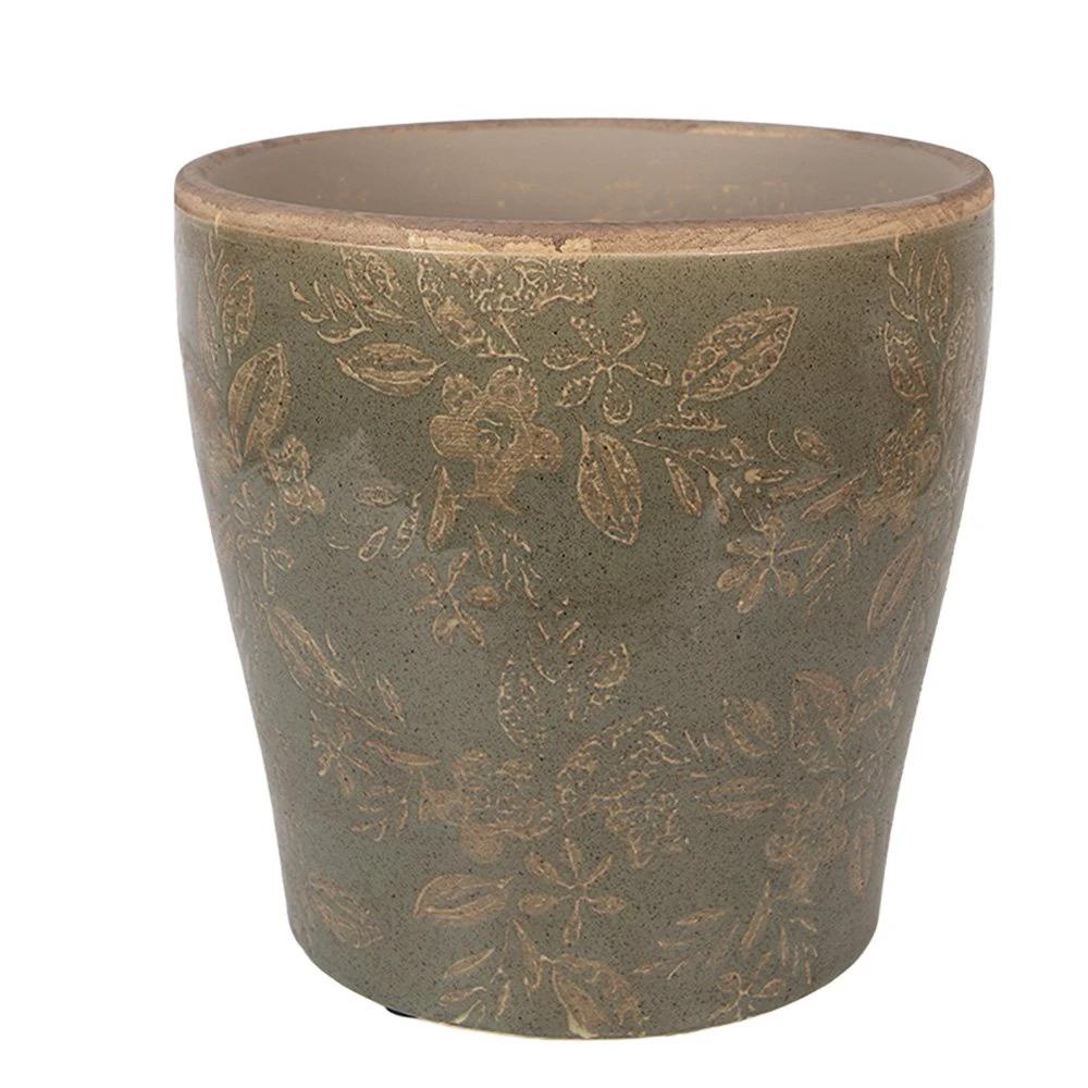 Flowerpot Ø 18x17 cm Green Ceramic by Clayre & Eef.