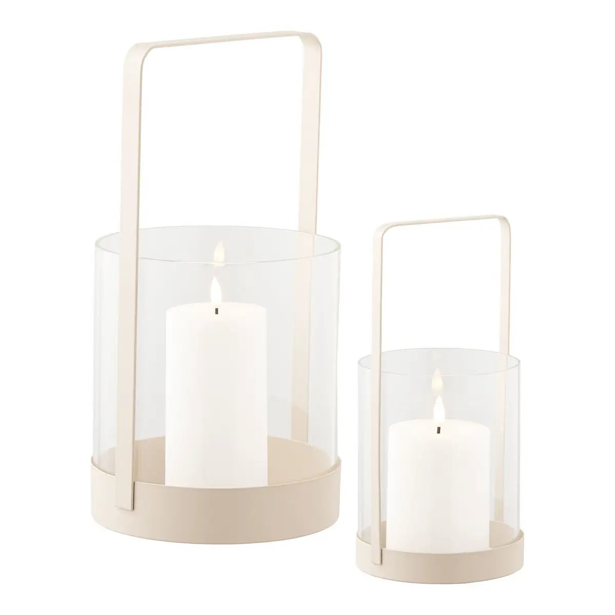 Hurricane candle holder, glass/metal, beige, set of 2 by EMIRELLE