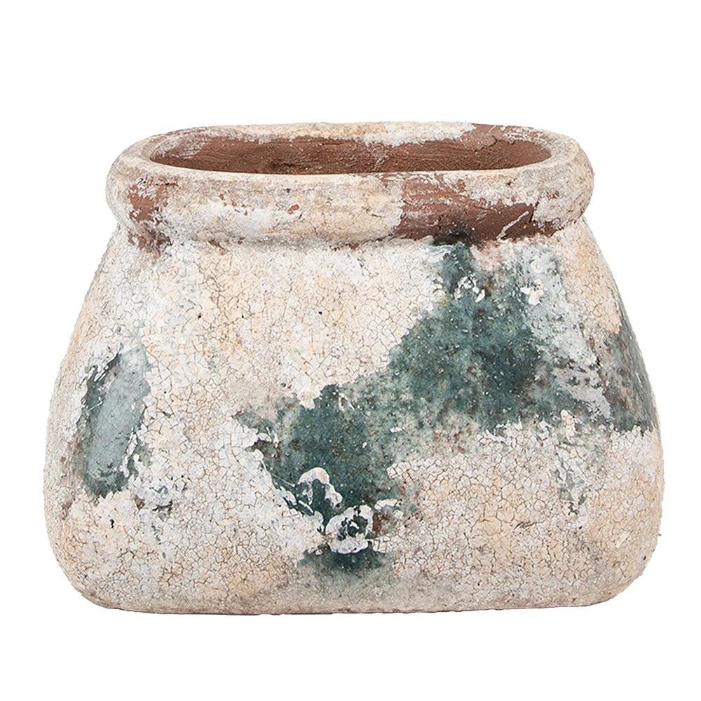 Blumentopf 20x14x13 cm Beige Grün Terrakotta von Clayre & Eef.