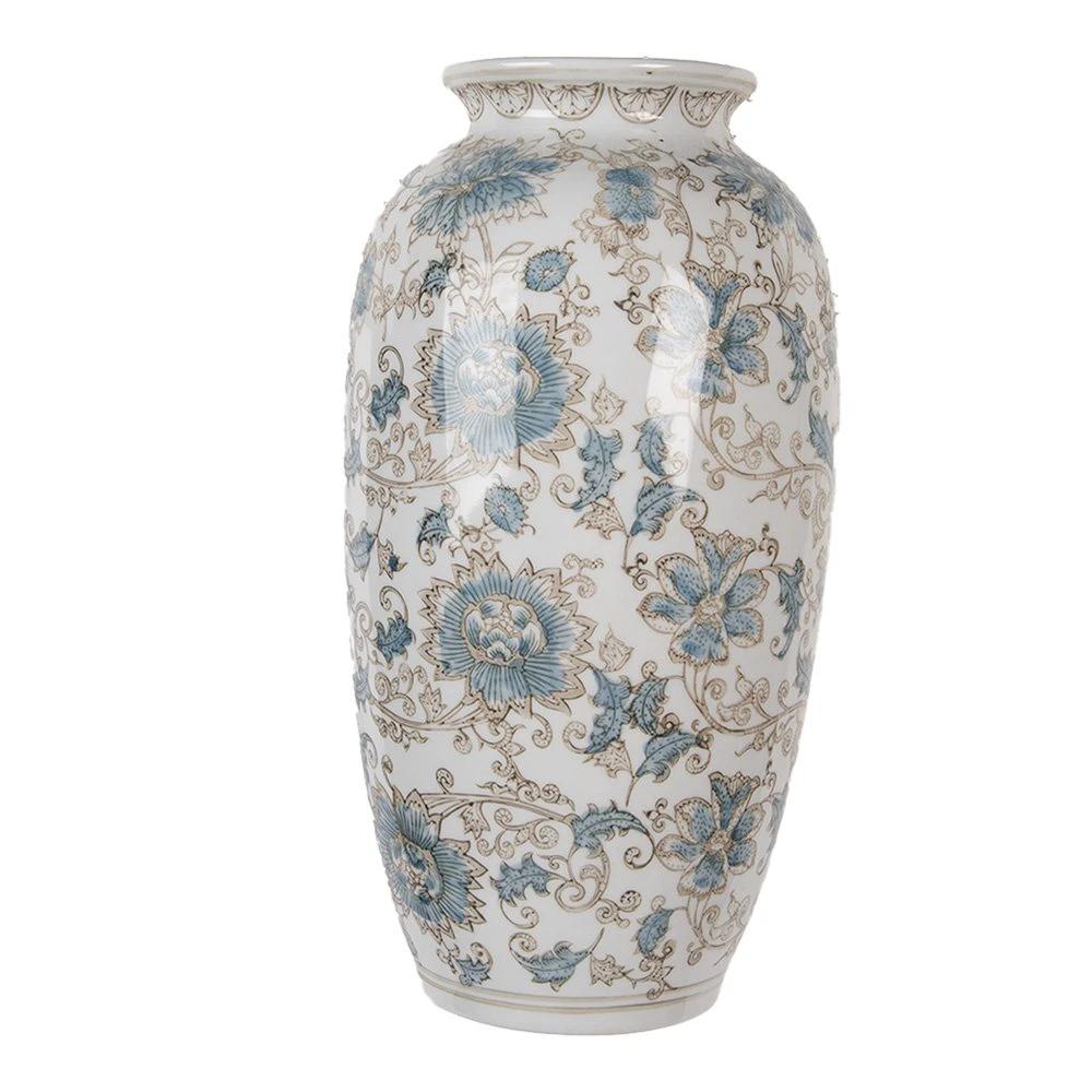 Vase 19x10x38 cm Weiß Blau Keramik von Clayre & Eef.