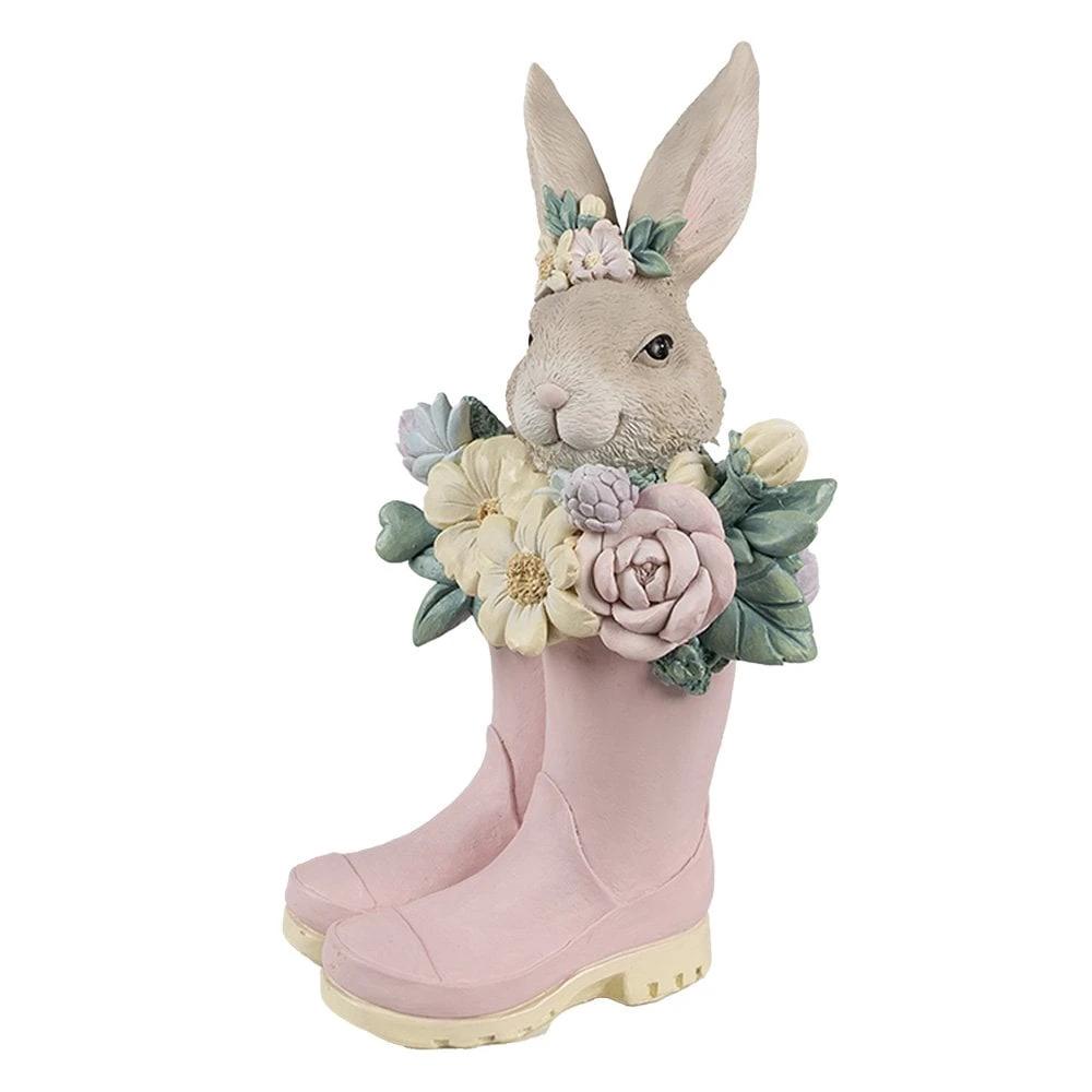 Decoration image rabbit 13x13x23 cm beige pink plastic by Clayre & Eef.