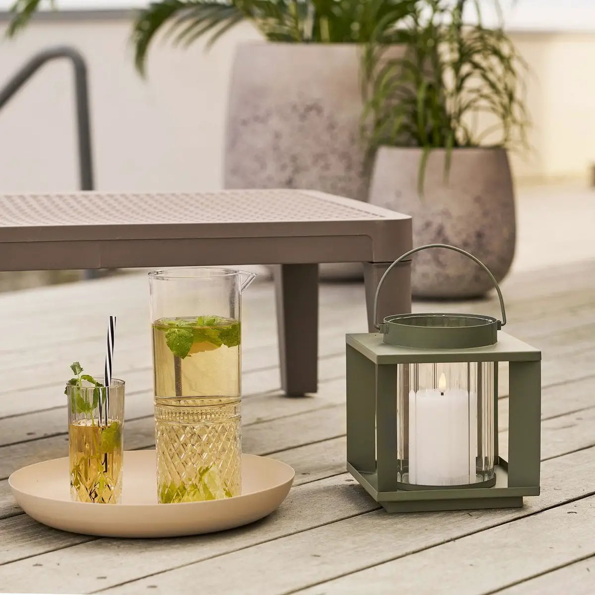 Lohals Lantern, glass/metal, green, 18x18x20,5 cm by EMIRELLE