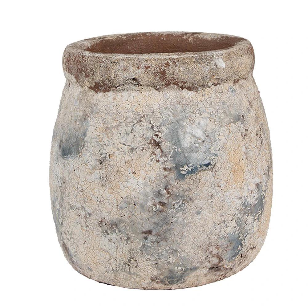Flowerpot Ø 14x14 cm Beige Blue Terracotta by Clayre & Eef.
