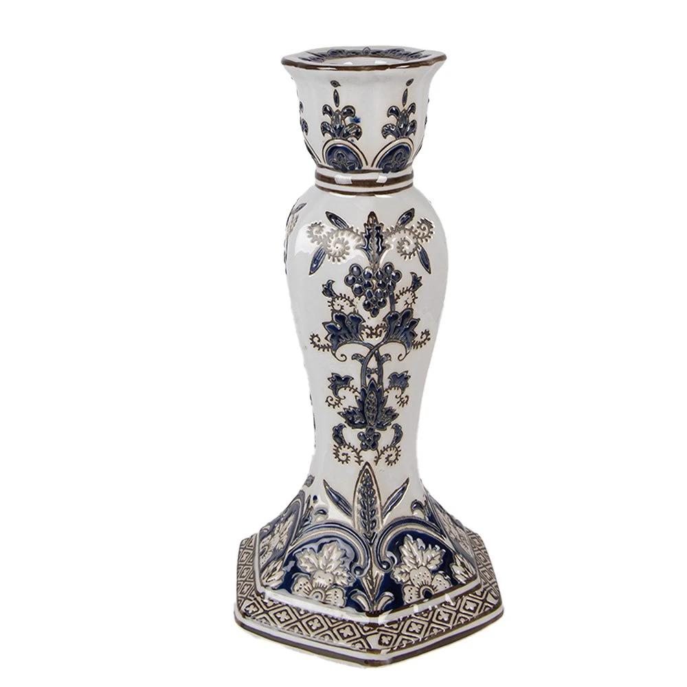 Candlestick Ø 15x28 cm White Blue Porcelain by Clayre & Eef.