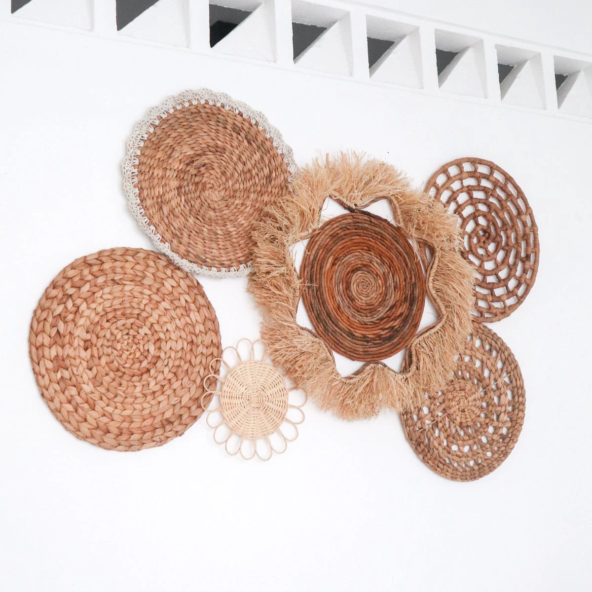 Tropical Wall Decoration Set 6 Mixed Pieces DALUM Boho Decor Handwoven from Natural Materials by Soeji