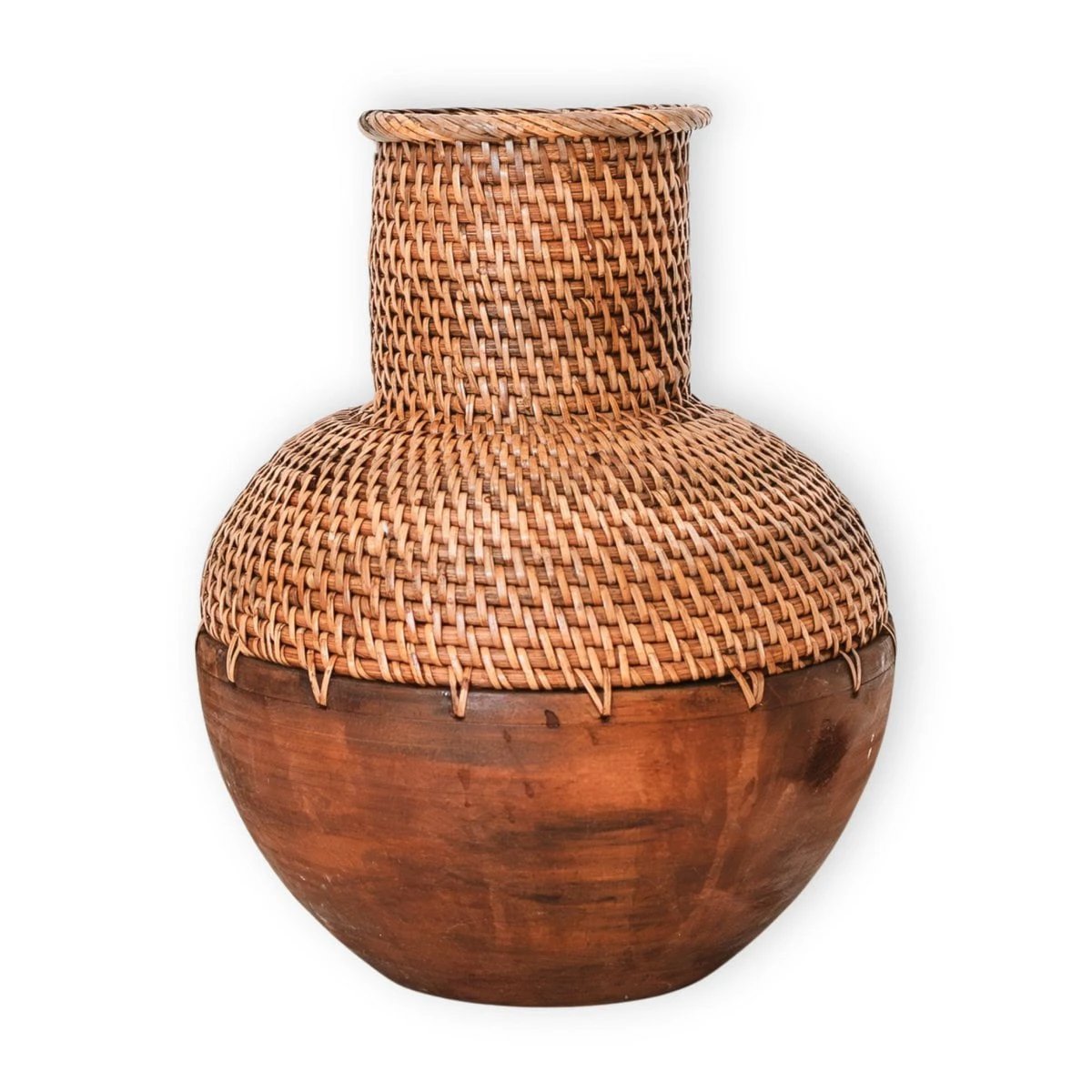 Rattan Vase – Wooden Vase – Vase for Dried Flowers – Small Rattan Vase – Boho Decor Vase Made of Woven Rattan and Wood (Ø 22cm) KAMARI brown by Soeji