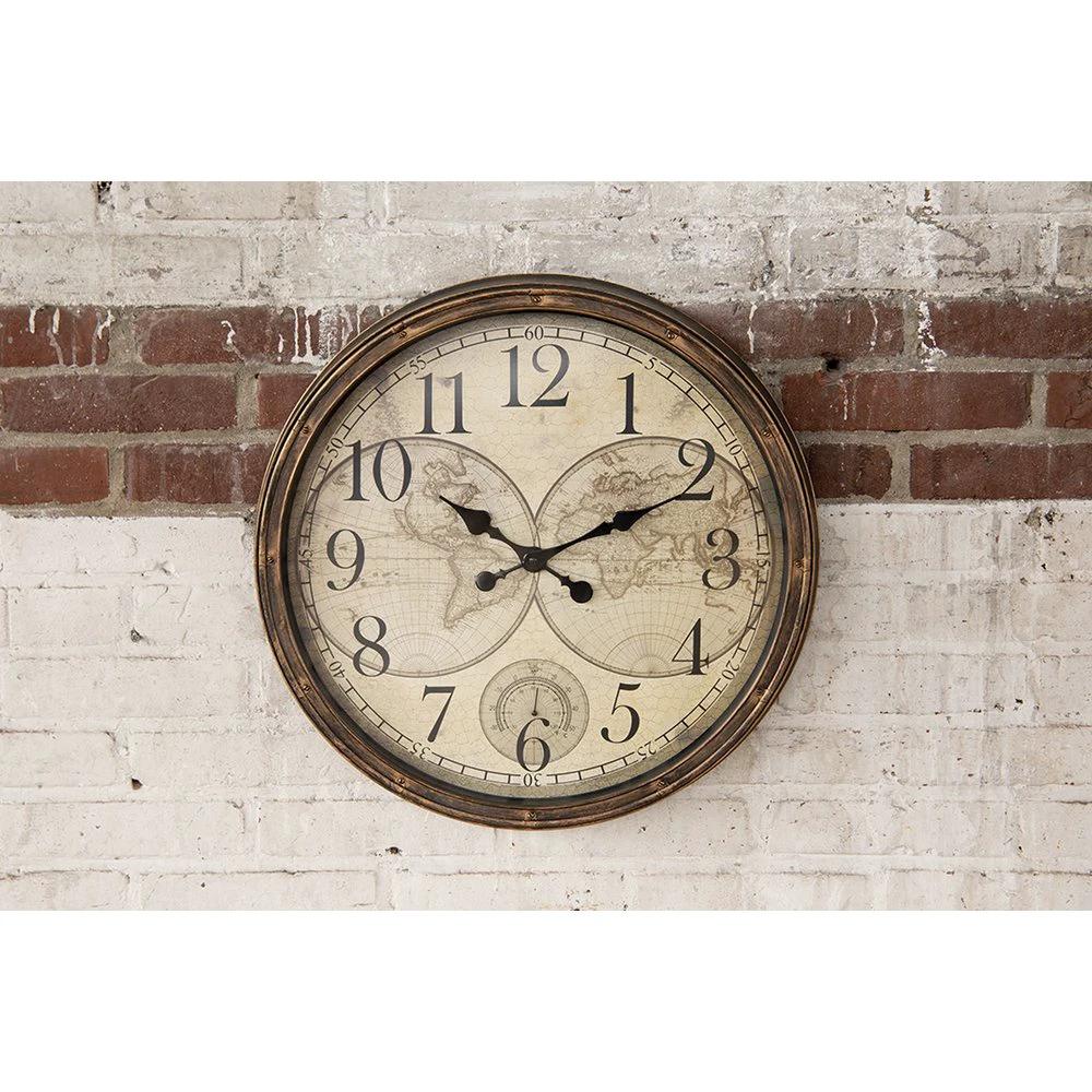 Wall clock Ø 50x5 cm Brown Beige Plastic World Map Wall Clock by Clayre & Eef.