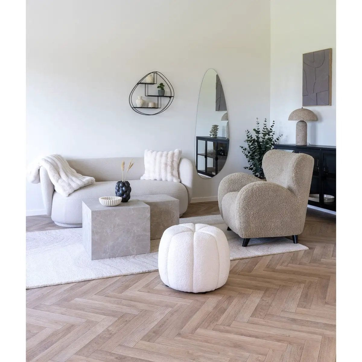 Prague Coffee Table Set - Beige, Marble Look, MDF, Decor Paper, Set of 2 by EMIRELLE