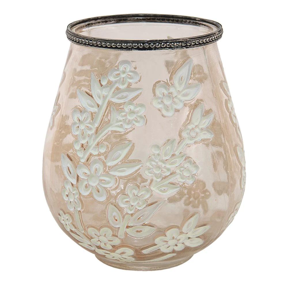 Theelichthouder Bruin Wit, Glas en Metaal Ø 10x9 cm by Clayre & Eef.