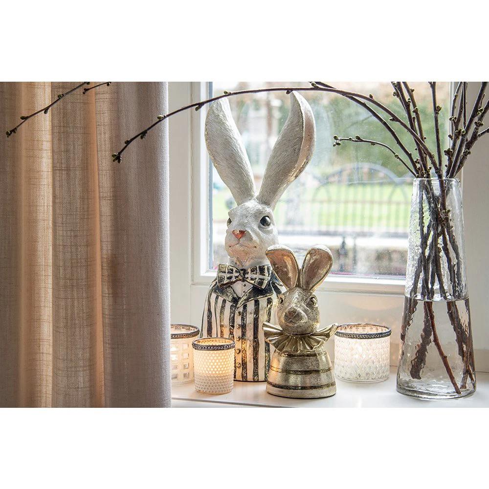 Rabbit statue 42 cm White Black Polyresin Easter decoration by Clayre & Eef.