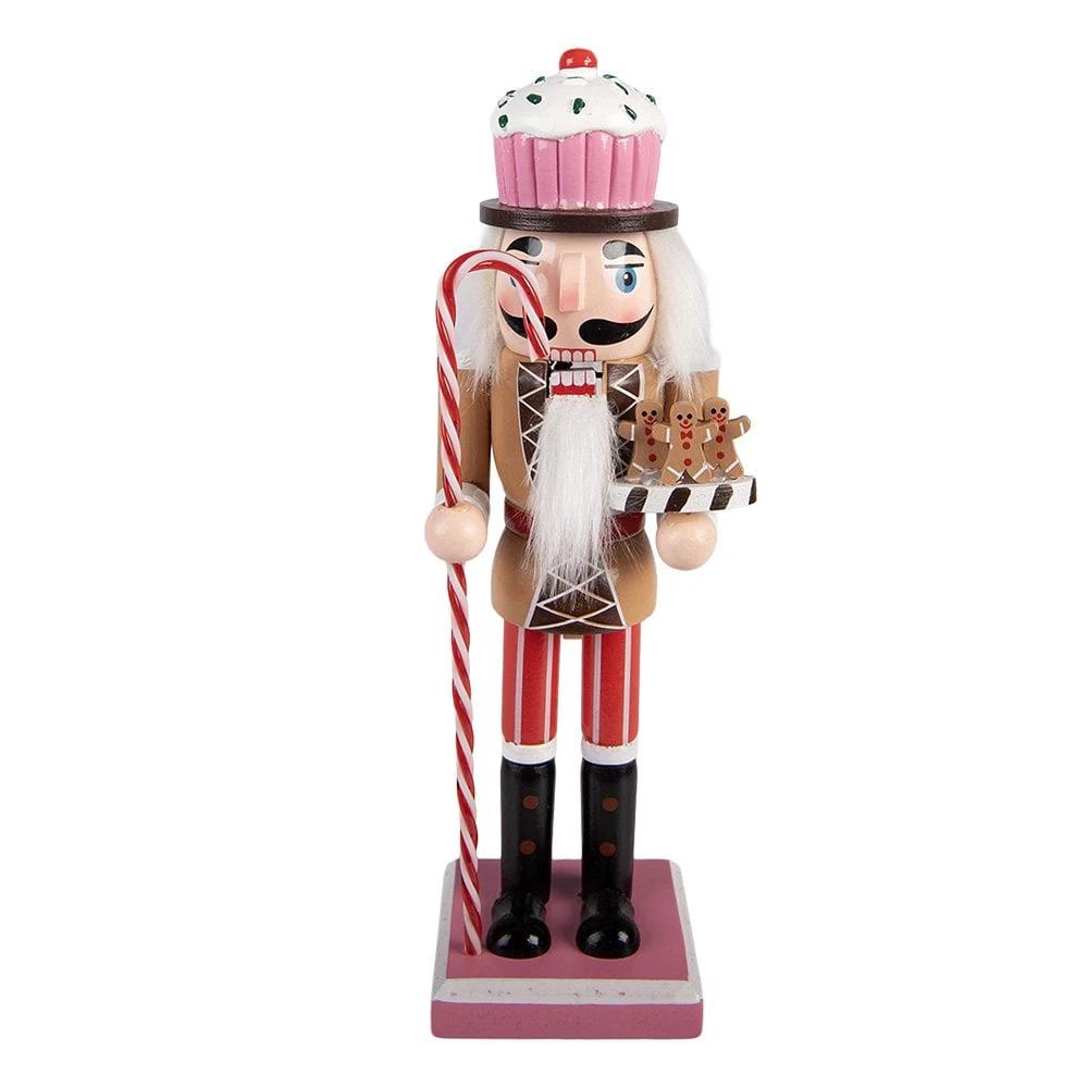 Christmas Decoration Statue Nutcracker 8x7x25 cm Brown Wood by Clayre & Eef.