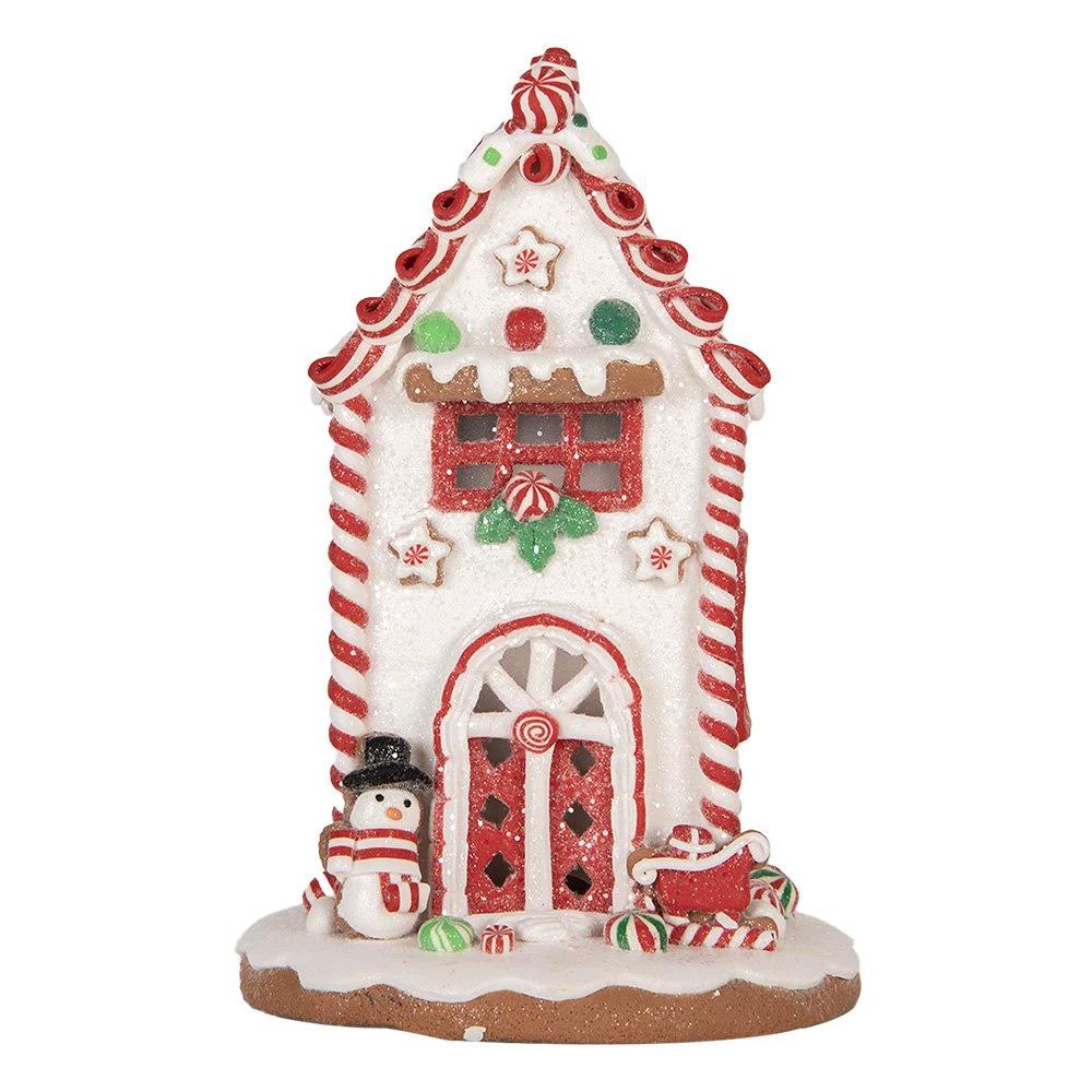 Lebkuchenhaus mit LED 14x14x22 cm weiß rot Kunststoff von Clayre & Eef.