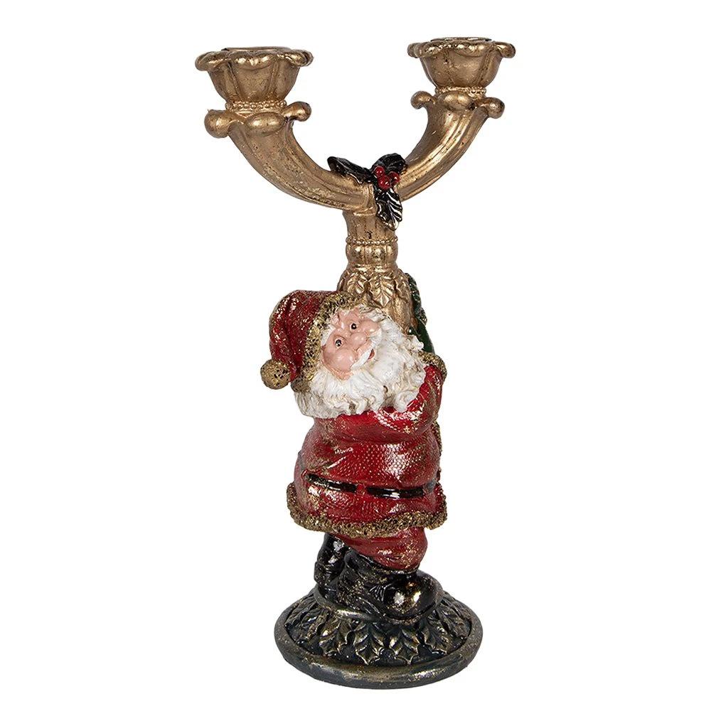 Candlestick Santa Claus 17x10x28 cm Gold-colored Plastic by Clayre & Eef.