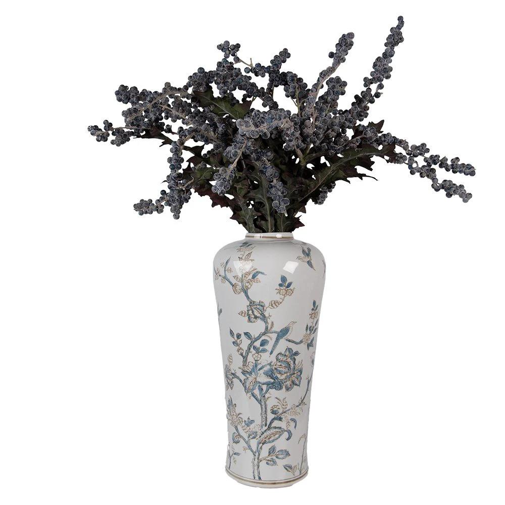 Vase Ø 17x39 cm Weiß-Blau Keramik von Clayre & Eef.