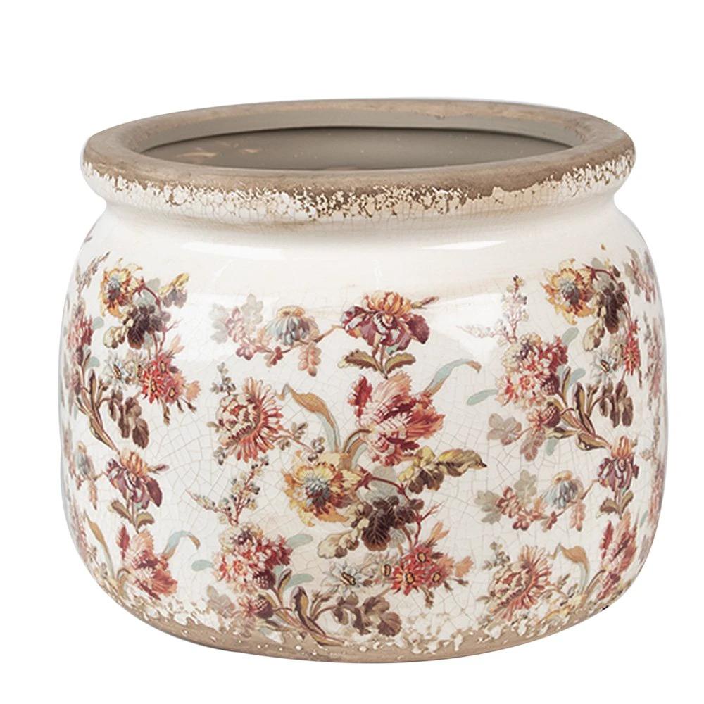 Flowerpot Ø 20x15 cm beige pink ceramic flower flowerpot inside by Clayre & Eef.