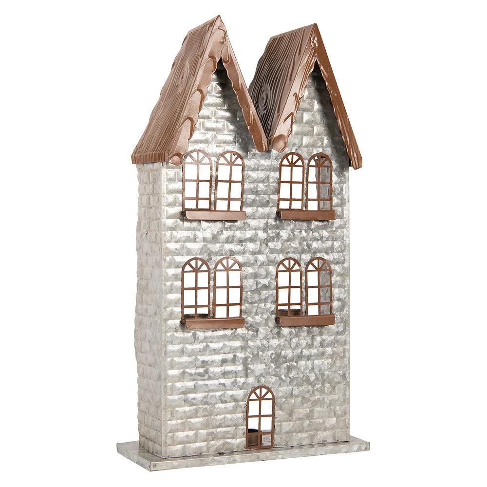 Tea light holder house 30x13x54 cm gray metal by Clayre & Eef.