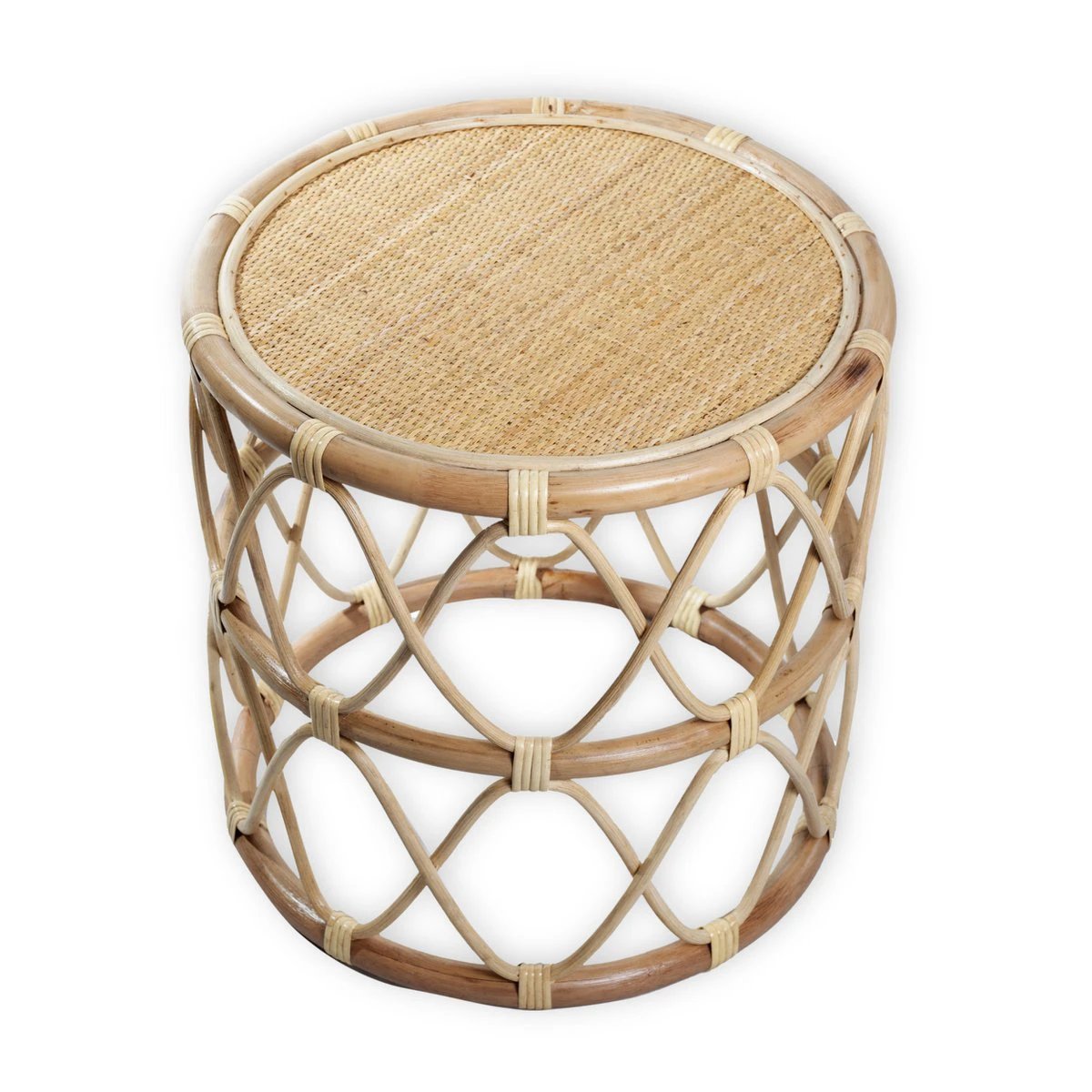 Round Rattan Side Table – Small Boho Coffee Table – Bedside Table Rattan Beige – Handmade Table Made of Natural Rattan (Ø 45 cm) MUARA by Soeji