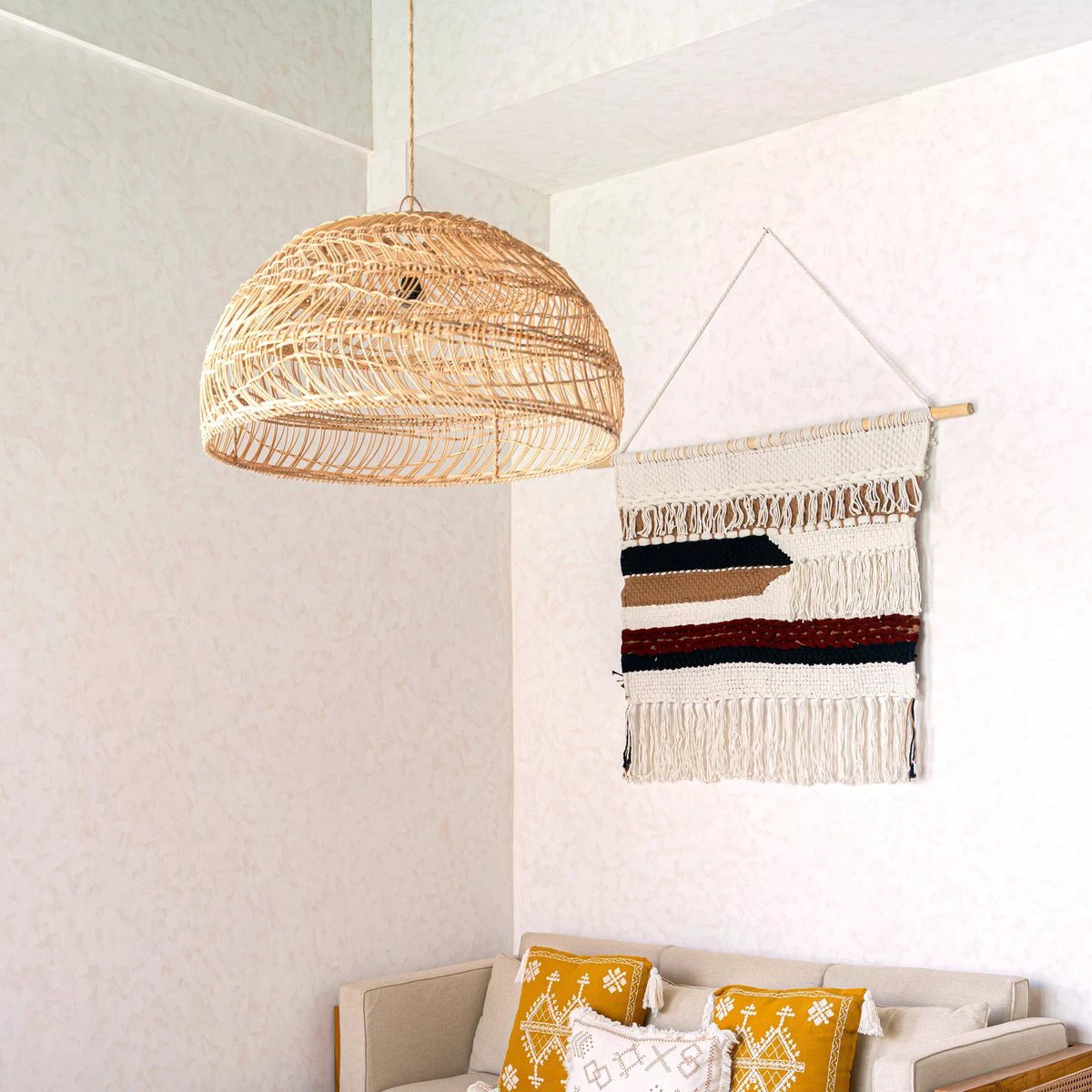 Large Macrame Wall Hanging – Woven Boho Wall Decor – Modern Cotton Wall Hanging Natural Material – Handwoven Wall Decor 120x95 cm UDARA by Soeji