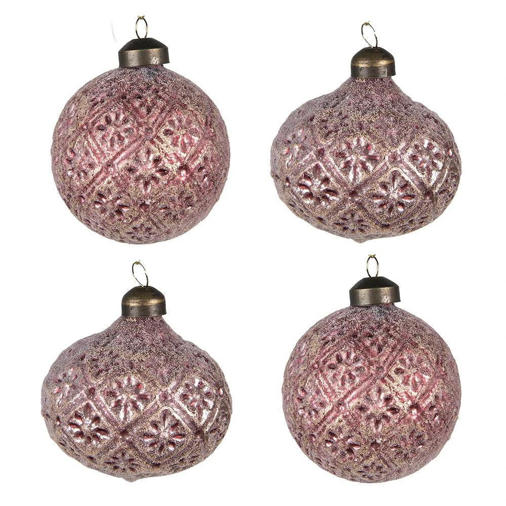 Weihnachtskugel-Set aus 4 Stück Ø 8 cm, rote Weihnachtsdekoration aus Glas von Clayre & Eef.