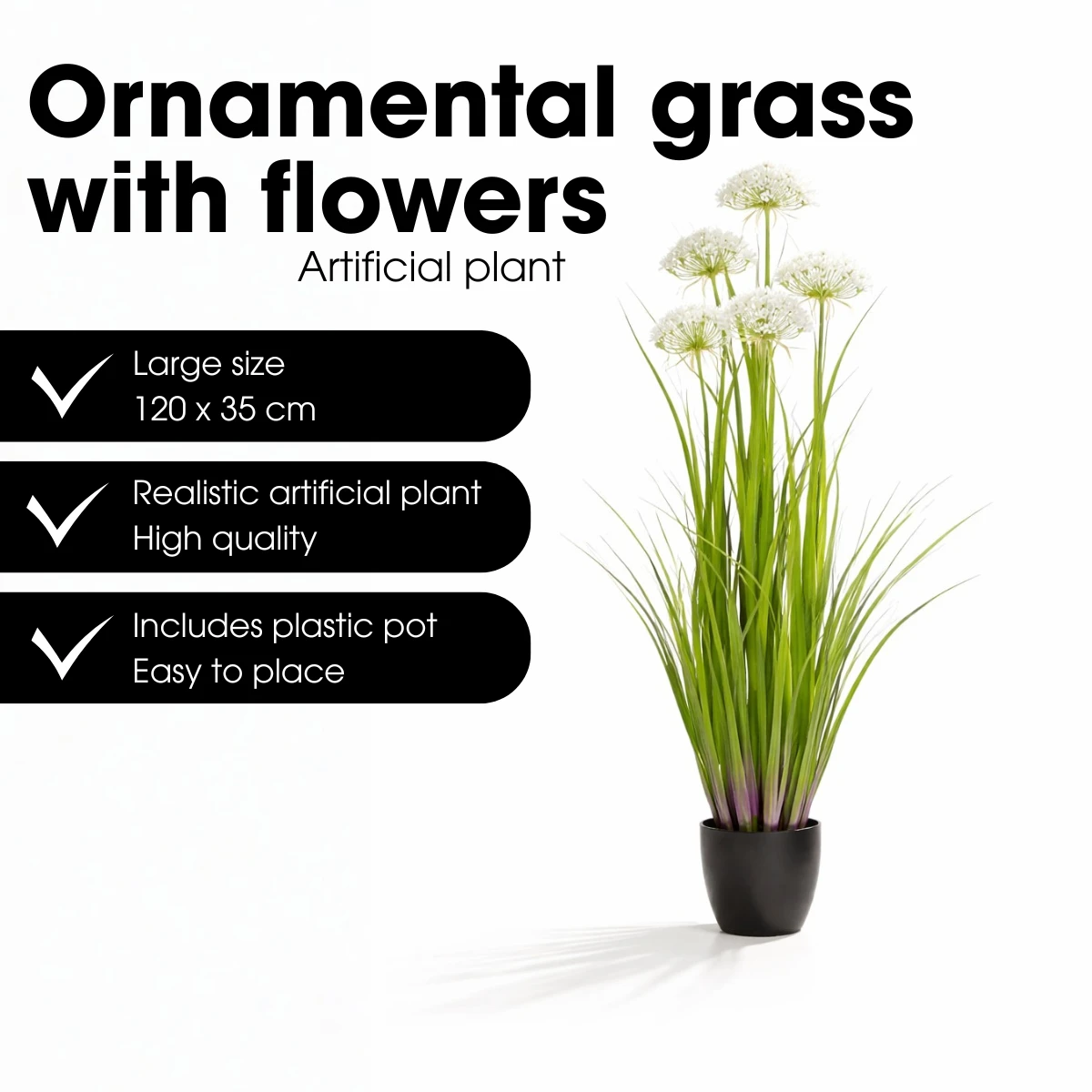 Artificial Plant Ornamental Grass White by Mica Decorations