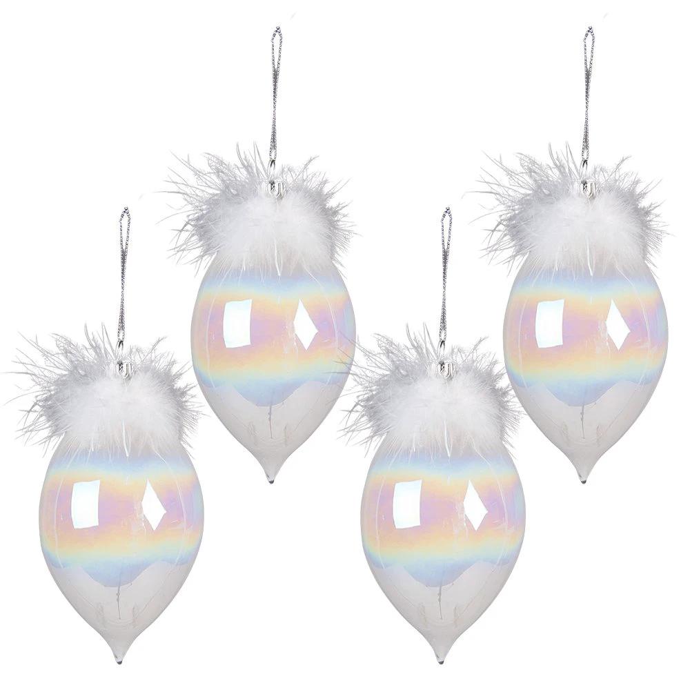 Christmas bauble set of 4 Ø 8 cm white glass Christmas tree decorations by Clayre & Eef.