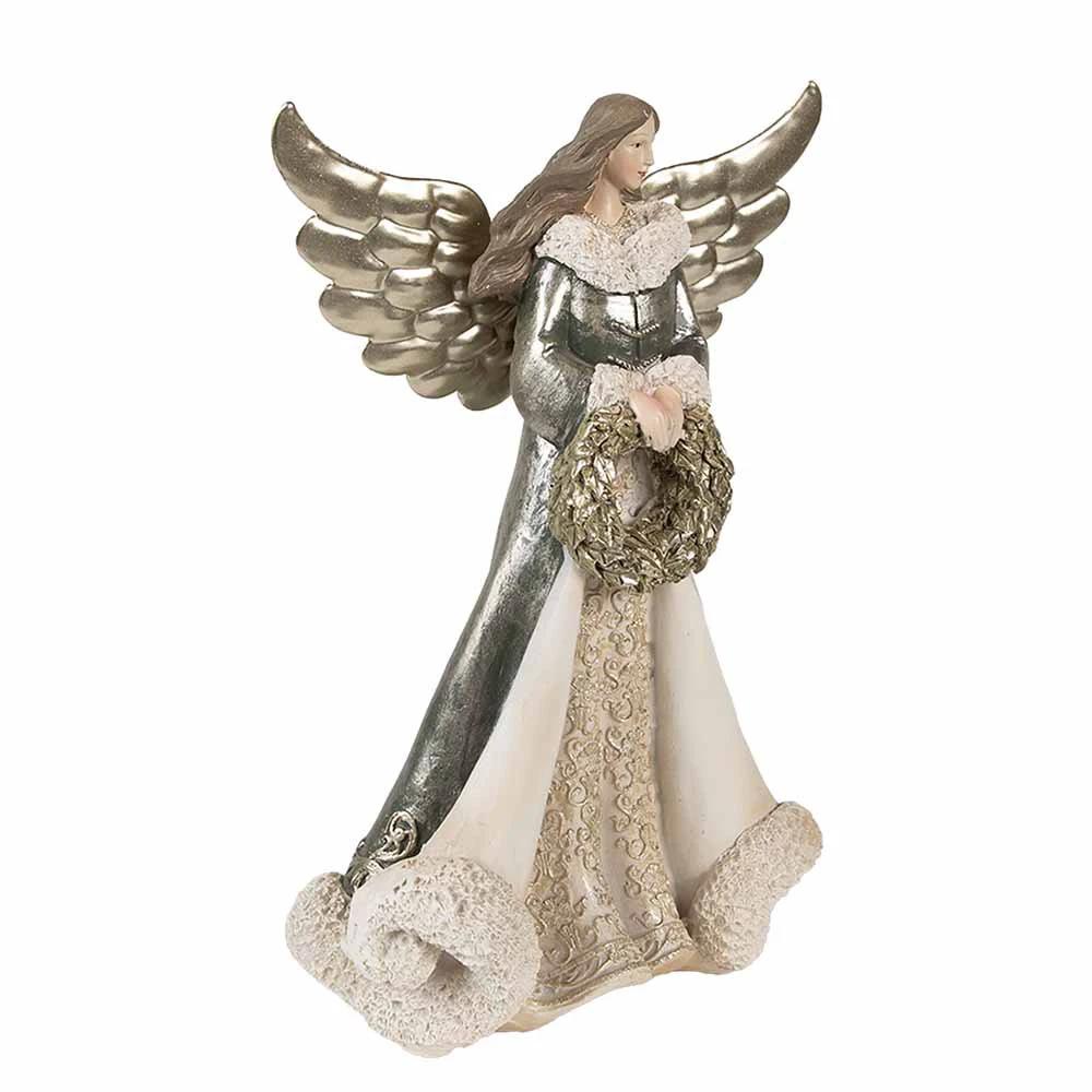 Angel statue 24 cm Gray Green Polyresin Christmas decoration by Clayre & Eef.