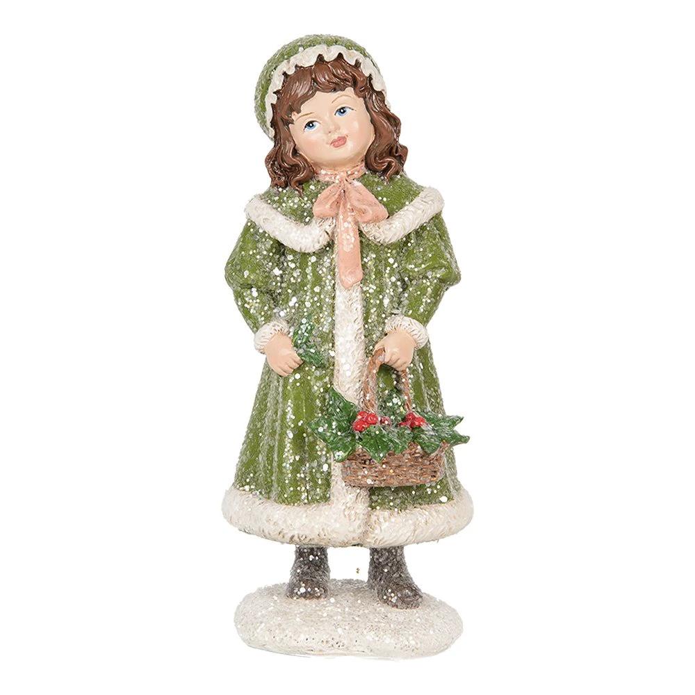 Decoration Statue Girl 8x9x19 cm Green Plastic by Clayre & Eef.