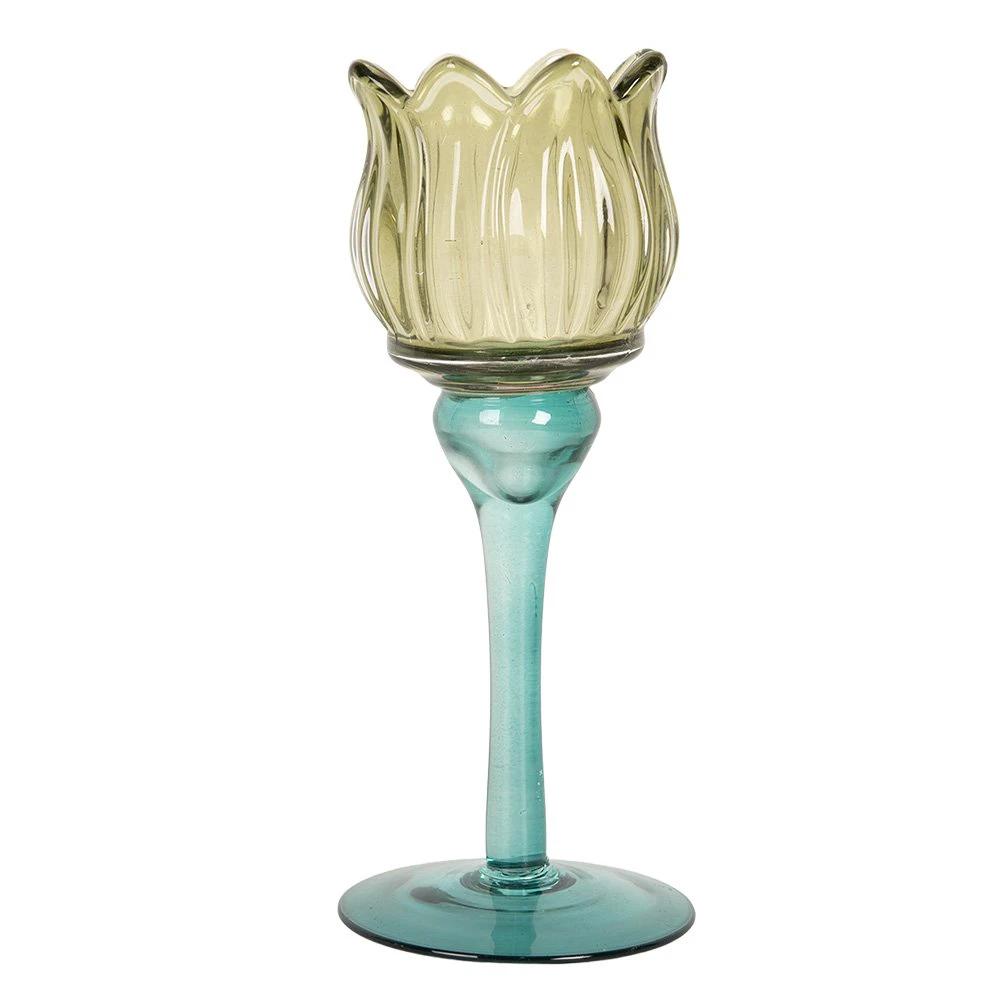 Tea light holder Ø 7x19 cm Green glass by Clayre & Eef.