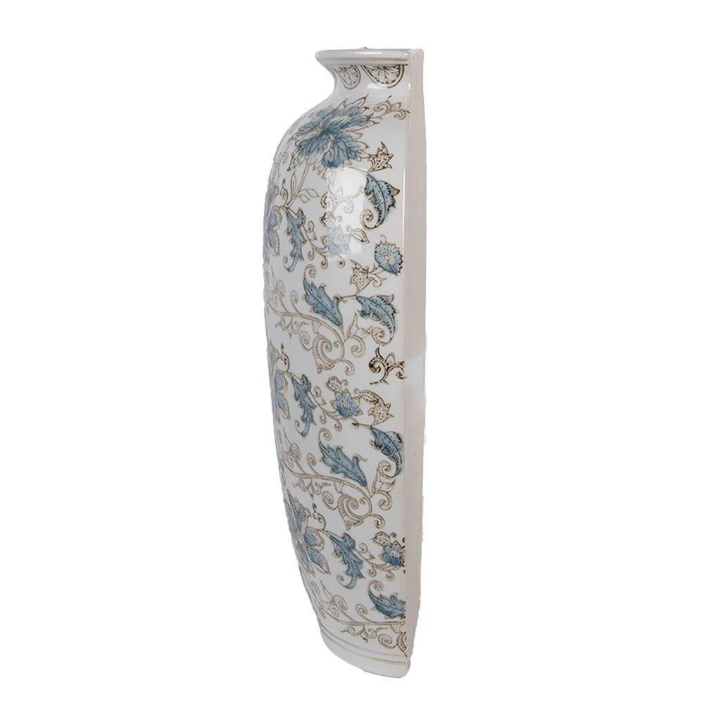 Vase 19x10x38 cm Weiß Blau Keramik von Clayre & Eef.