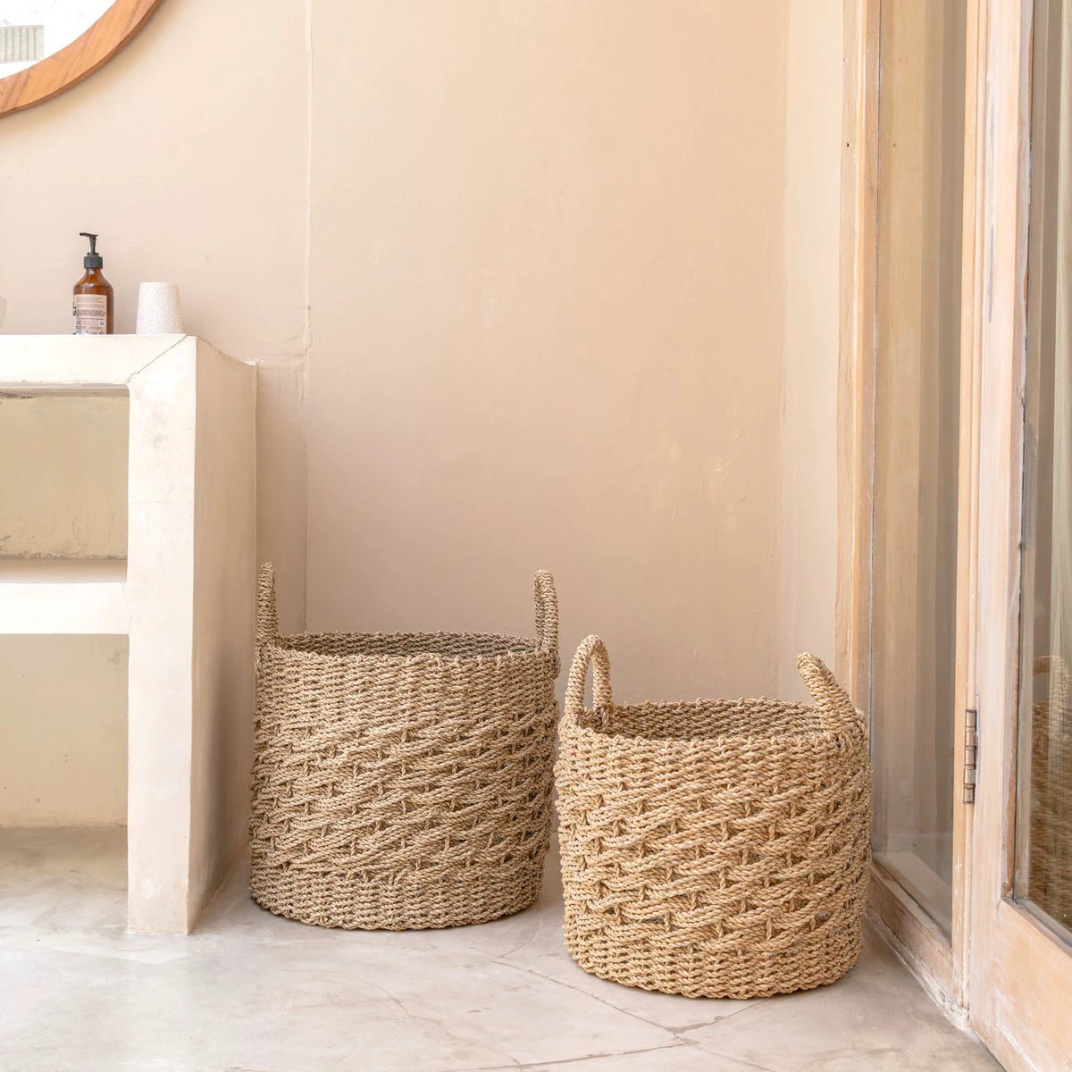 Large Laundry Basket Round Storage Basket Decorative Basket Woven from Natural Fibres MASILA (2 sizes) by Soeji