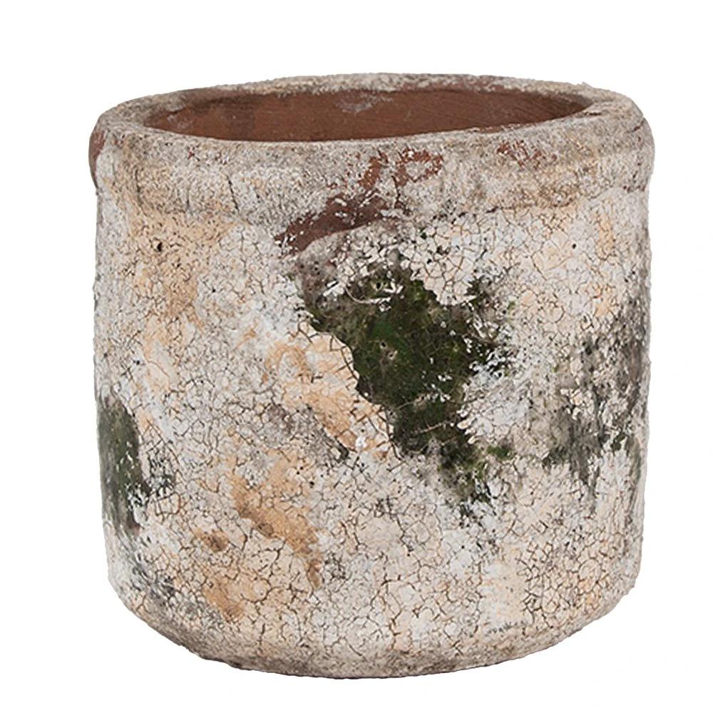 Flowerpot Ø 12x11 cm Beige Green Terracotta by Clayre & Eef.