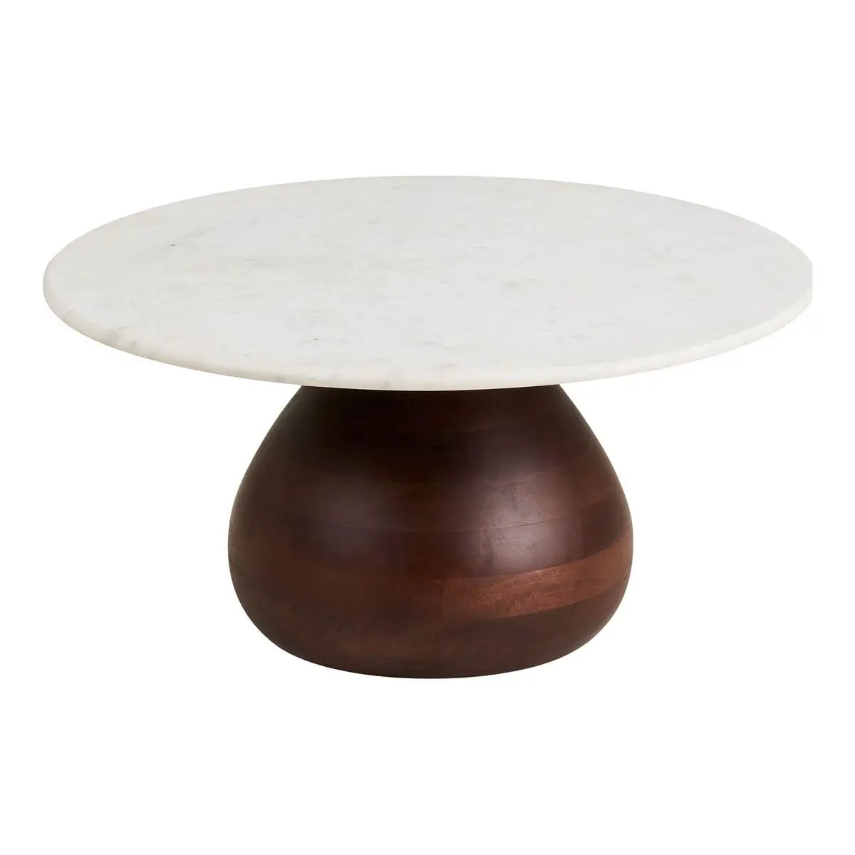 Heide Coffee table, mango wood/marble, dark brown/white, ø70x35 cm by EMIRELLE