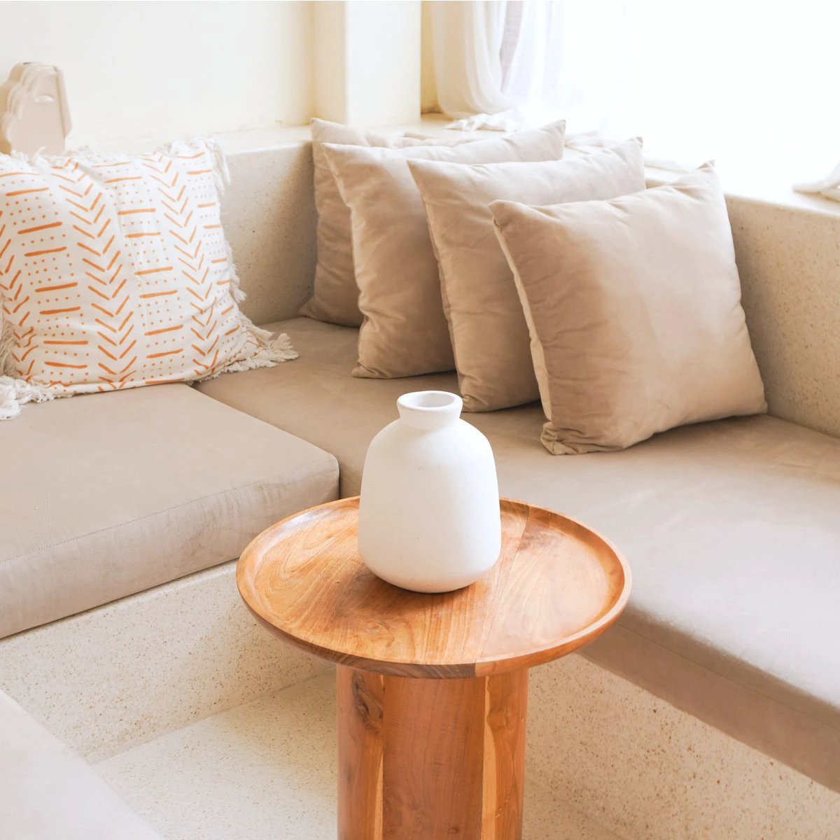 Vase White Small Round Decorative Vase for Dried or Fresh Flowers Hand Cast from Clay with BAWA by Soeji