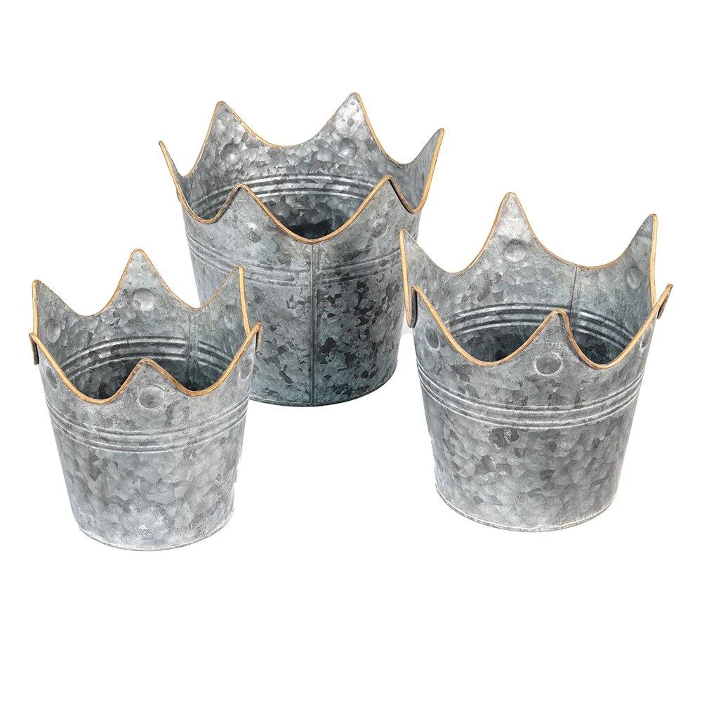 Pflanzenhalter Ø 24 Ø 21 Ø 19 cm grau Metall-Krone Blumentopf von Clayre & Eef.