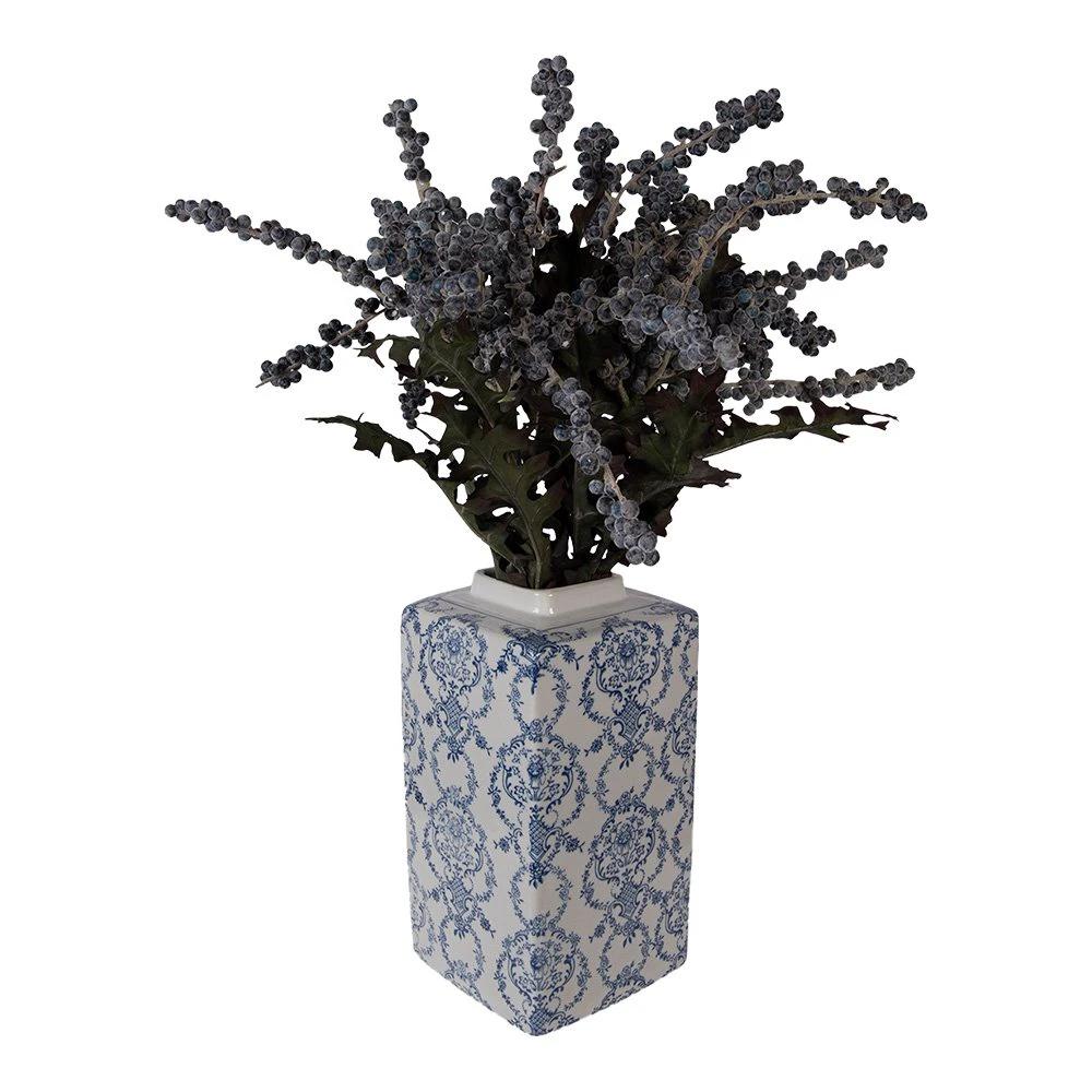 Vase mit Deckel 15x15x31 cm Weiß Blau Keramik von Clayre & Eef.