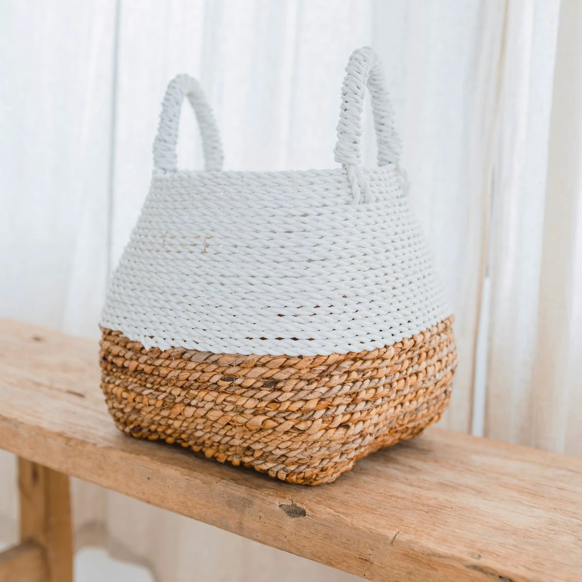 Woven Storage Basket White – Boho Decorative Basket – Square Laundry Basket – Shelf Basket Made of Banana Fibre MAJALENGKA white (3 sizes) by Soeji