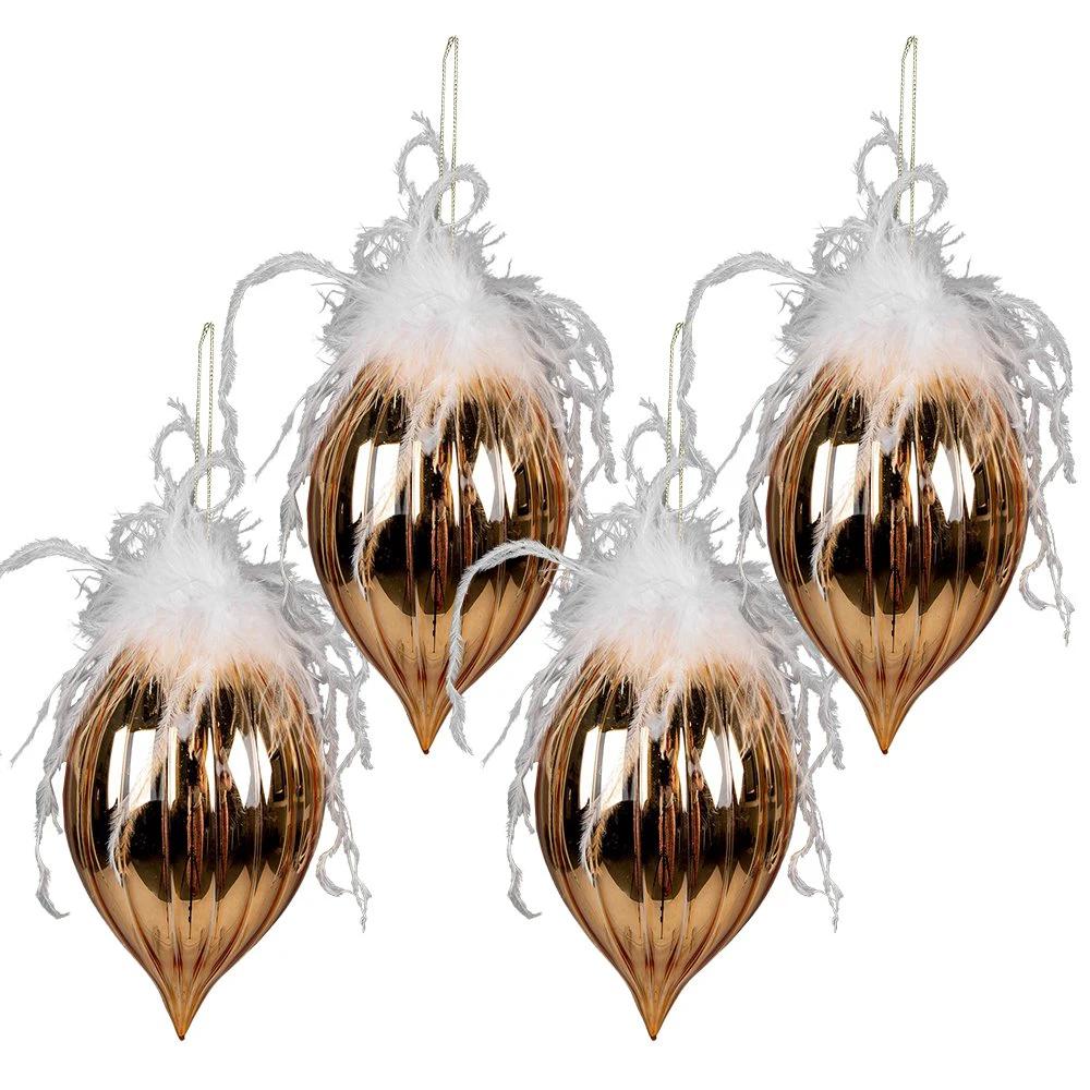Christmas bauble set of 4 Ø 10 cm gold -colored white glass Christmas tree decorations by Clayre & Eef.