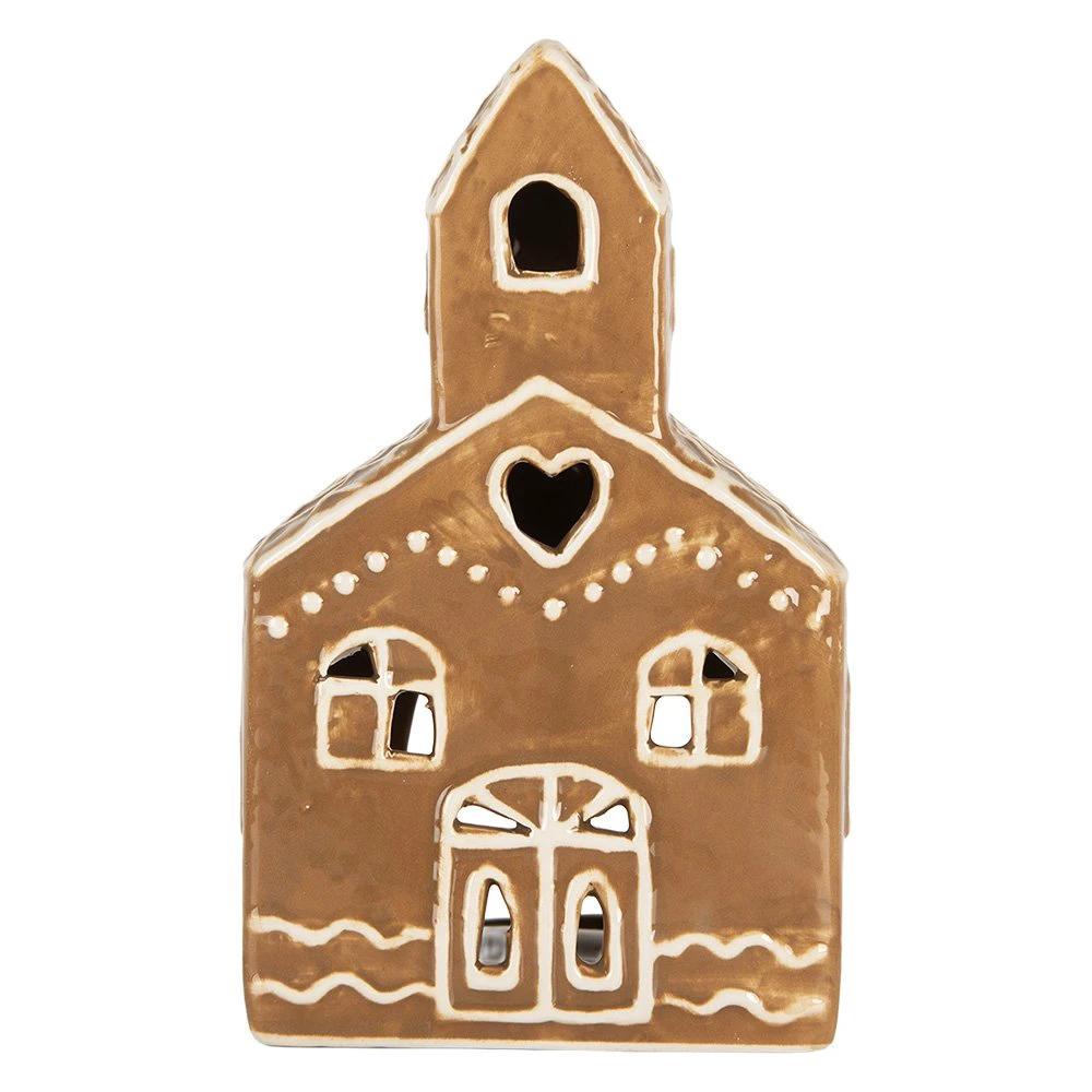 Tea light holder House 10x10x16 cm Brown Ceramic by Clayre & Eef.