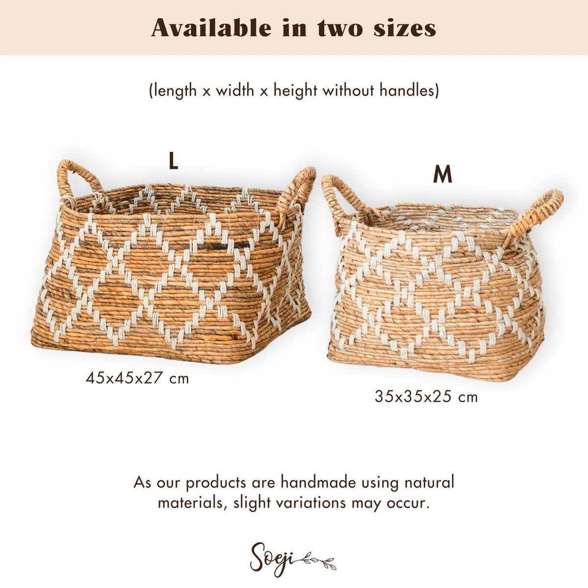 Boho Laundry Basket – Square Shelf Basket – Woven Storage Basket – Plant Basket – Decorative Basket Made of Banana Fibre GANDARIA (2 sizes) by Soeji