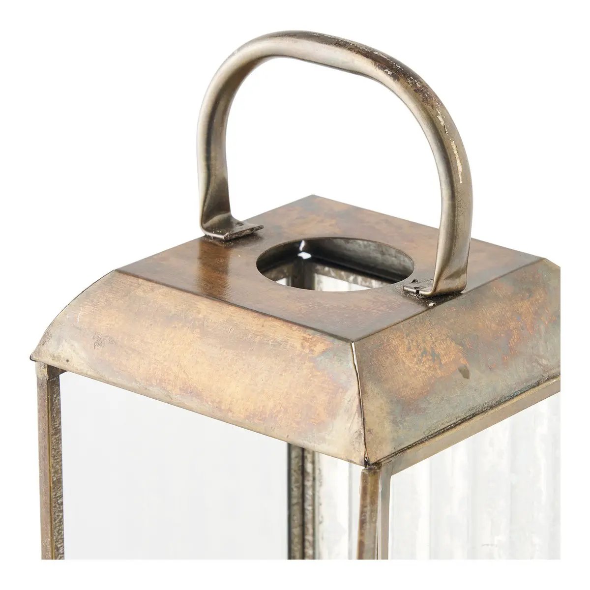 Herslev Lantern, glass/metal, antique brass look, 12x12x49 cm by EMIRELLE