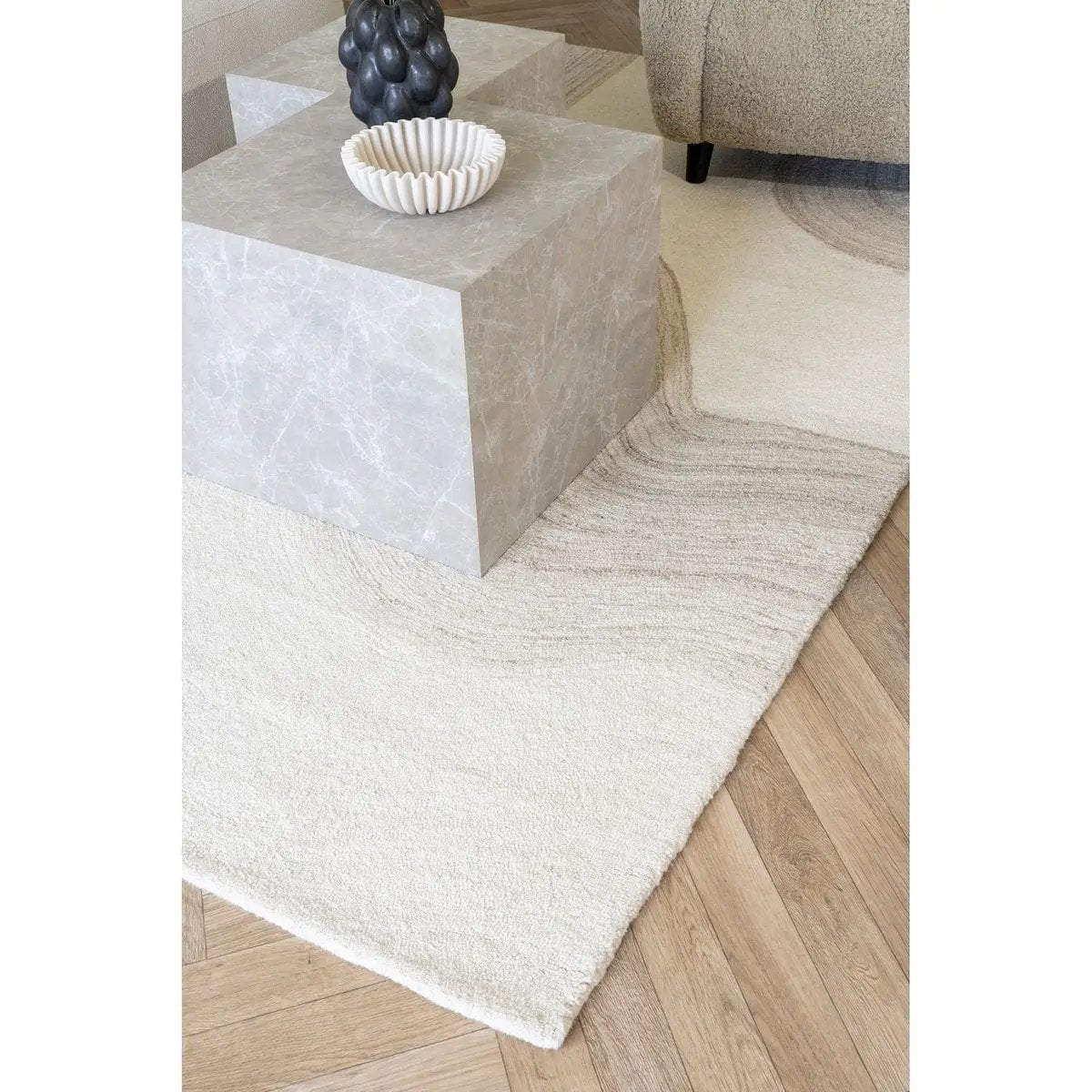 Prague Coffee Table Set - Beige, Marble Look, MDF, Decor Paper, Set of 2 by EMIRELLE