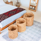 Round Woven Laundry Basket – Boho Plant Basket – Laundry Hamper Brown – Large Basket Made of Water Hyacinth RAJA (3 sizes Ø 35/40/50 cm) by Soeji