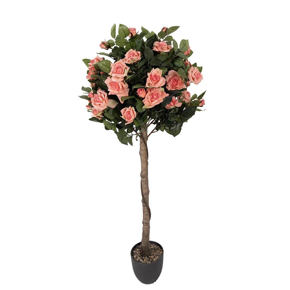 Künstliche Pflanze Rose 120 cm Rosa Kunststoff von Clayre & Eef.